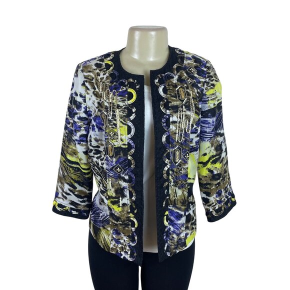 Chicos Womens Multicolor Polyester Open Front Jacket Embellished Design Size 0 - Picture 1 of 5